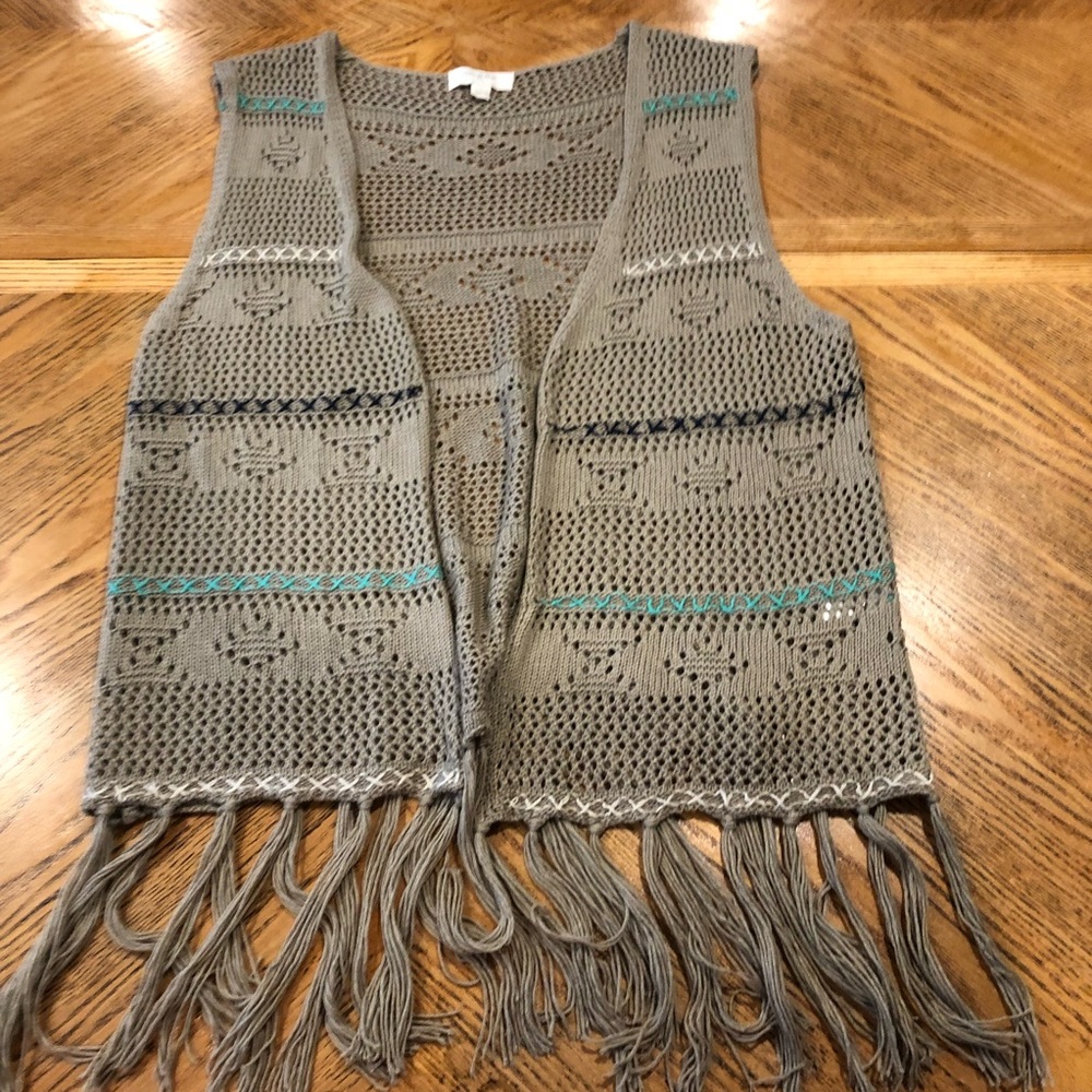 Umgee Boho Crochet Knit Fringe Open Vest Women Size Large Cotton Blend Festival - Picture 5 of 8